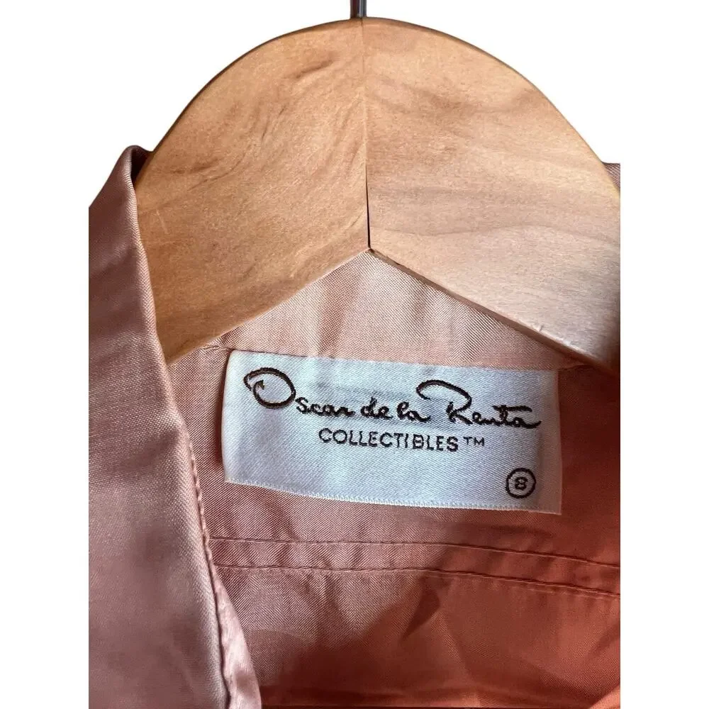 Vintage Oscar De La Renta Tan Semi Sheer Blouse Button Down Size 8 Satin Poly